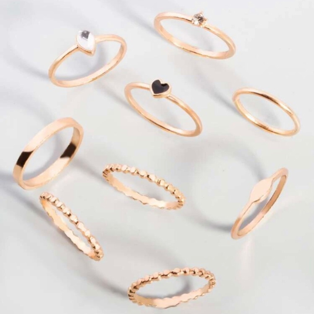 9 Gold Rings Set - Picture 2 of 4
